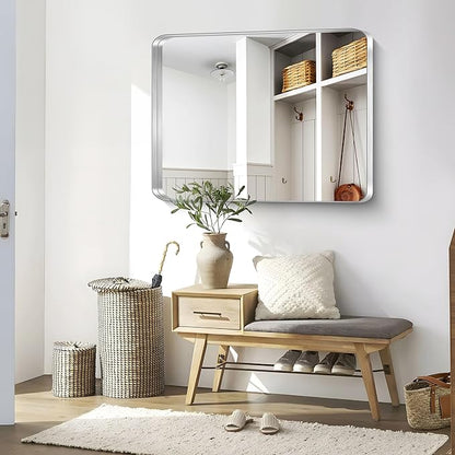 CIRCUMI Silver Bathroom Mirror, Rounded Corner, Tempered Glass, Large Mirror - Image 6