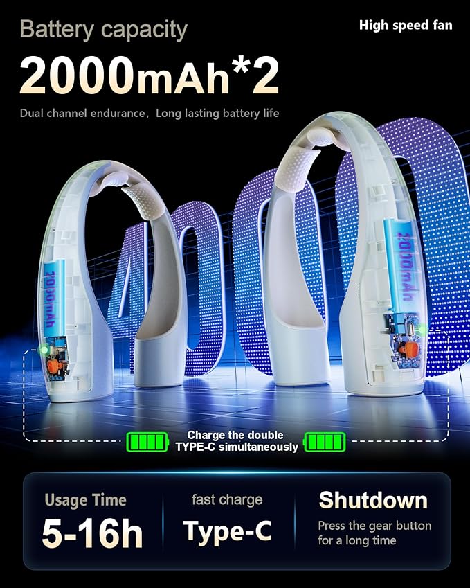 AI Neck Fan, 4 Speeds Adjustable Portable Personal Fan Rechargeable, 4000 mAh - Image 5