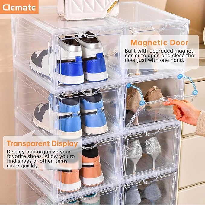 Clemate Upgraded X-Large Shoe Storage Box, 8 Pack, Shoe Box Clear Plastic - Image 6
