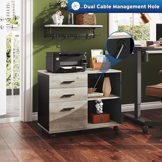 DEVAISE 3 Drawer Mobile File Cabinet, Wood Lateral Filing Cabinet, Printer Stand - Image 3