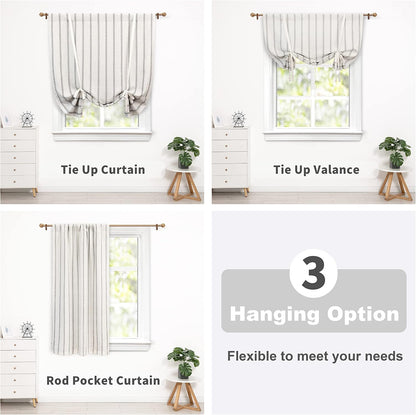 DriftAway Farmhouse Double Layer Linen Blackout Tie Up Curtains Thermal Insulated Vertical Striped Fully Lined Balloon Roman Shade Bathroom Window Adjustable Rod Pocket 45 Inch by 63 Inch Gray