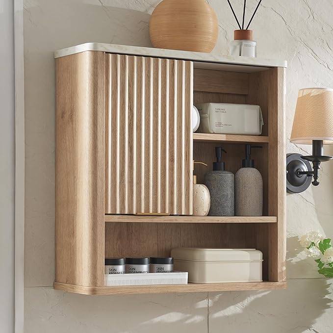 RedLemon Bathroom Wall Cabinet w/Fluted Sliding Door, Modern Medicine Cabinet by REDLEMON