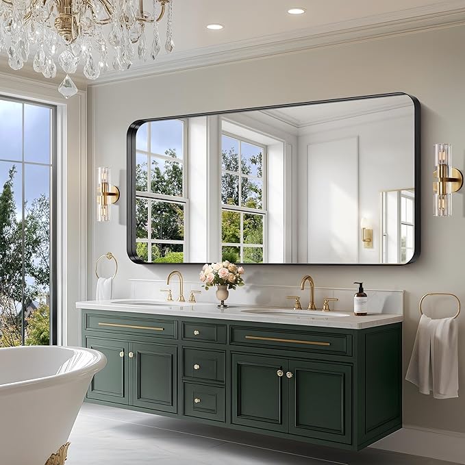 CIRCUMI Black Bathroom Mirror, Rounded Corner, Tempered Glass, Large Mirror - Image 2