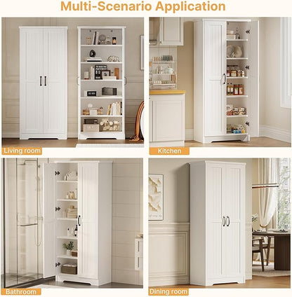 70" Tall Storage Cabinet, Large Wood Storage Pantry Cabinet - Image 6