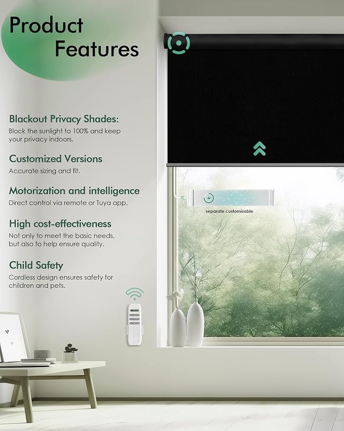Yoolax Motorized Blinds with Remote, Automatic Roller Shades Cordless Electric - Image 2