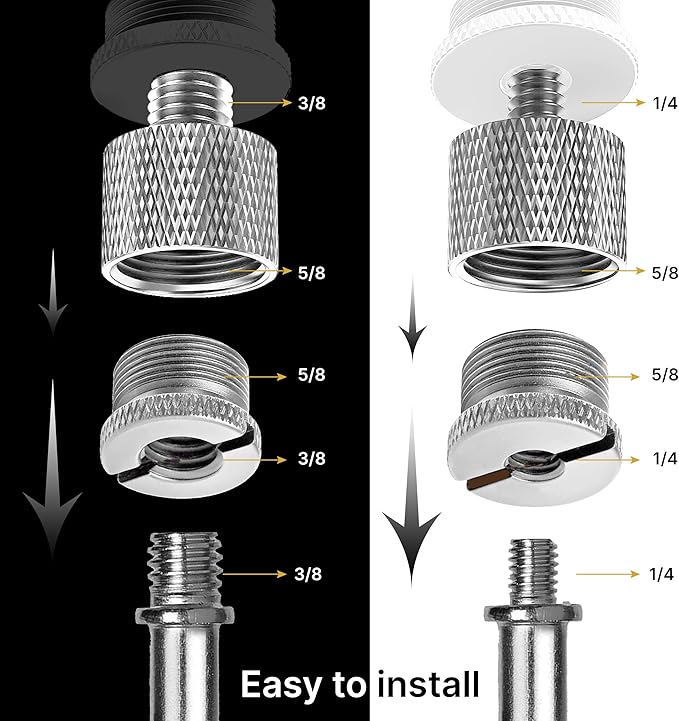 IXTECH Mic Stand Adapter Set 8 pieces Metal Microphone Stand Screw Thread - Image 4