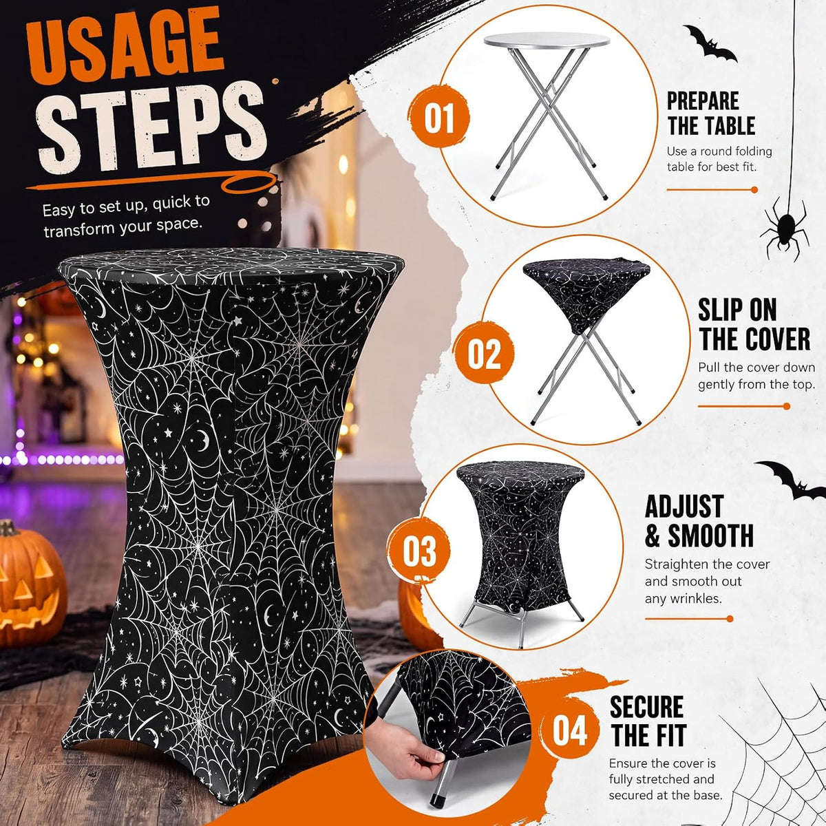 2 Pack Halloween Cocktail Tablecloth, Round High Top Table Covers