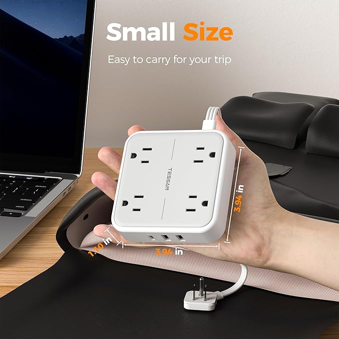 TESSAN Short Extension Cord, 1 Ft Ring Pull Surge Protector Power Strip - Image 6