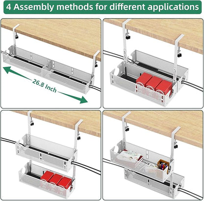 Multi-Model Under Desk Cable Management Tray 2 Packs Metal Under Desk Wire - Image 7
