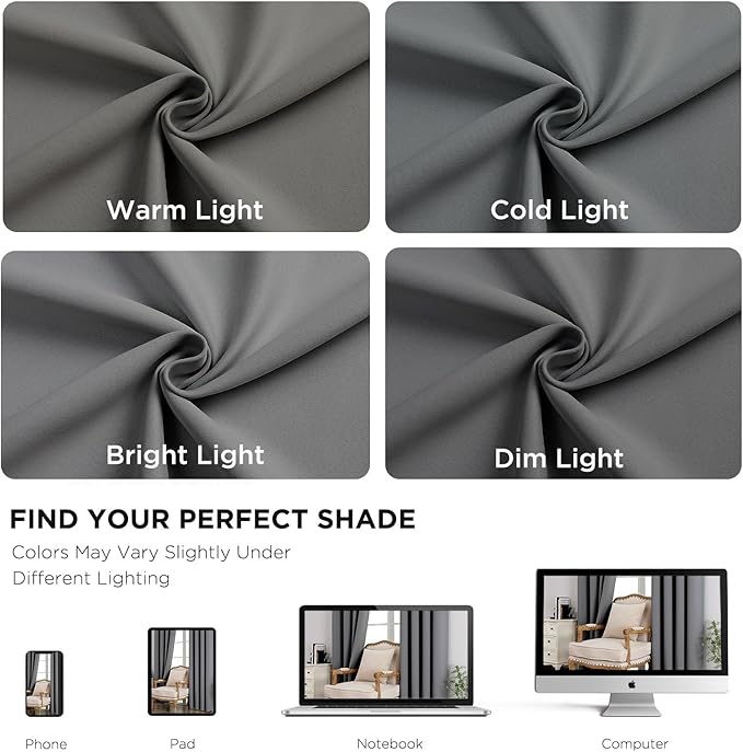 CUCRAF Light Grey Blackout Curtains 72 Inches Long, Thermal Insulated Noise - Image 6