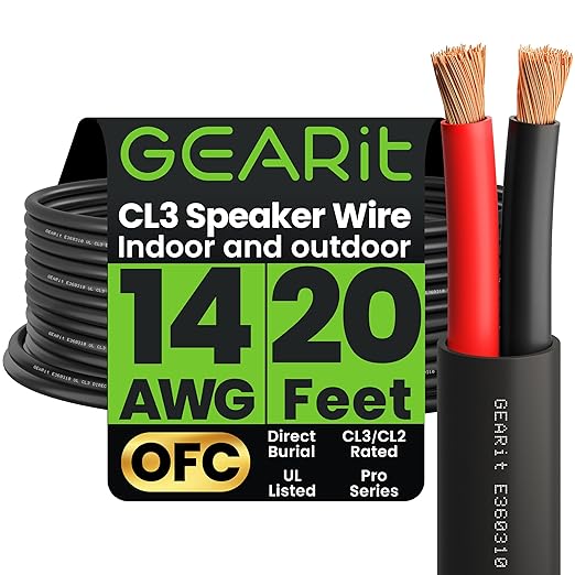GEARit Outdoor Speaker Wire CL3 Rated, 14 Gauge Speaker Wire, Speaker Cable 20 by GEARit