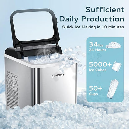EUHOMY Nugget Ice Maker Countertop, Ready in 8 Mins, Self-Cleaning, 34lbs/24H - Image 2