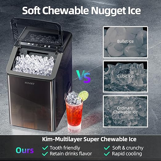 Nugget Ice Makers Countertop, Soft Pebble Ice Machine, Chewable Crushed Pellet - Image 4