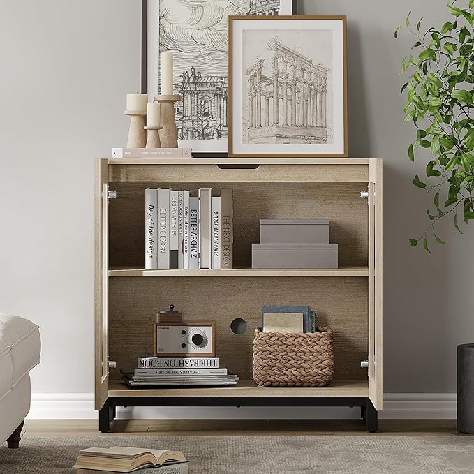 WAMPAT Modern TV Stand with Glass Doors - Image 6