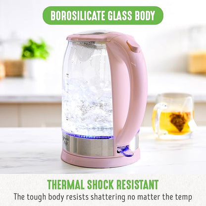 GreenLife 1.7 Liter Glass Electric Kettle, Easy One Touch Use, Quick Heating - Image 5