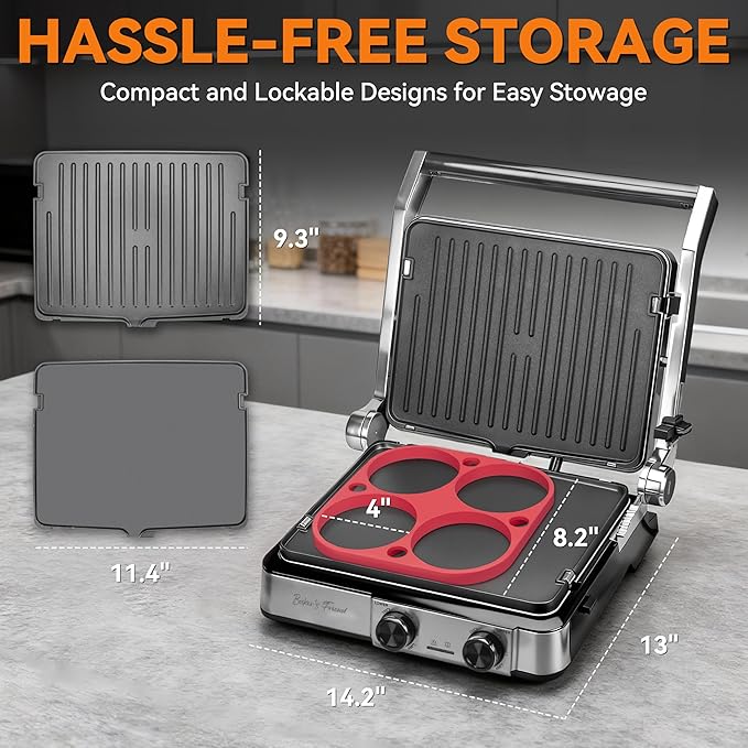 Baker's Friend 4-slice Panini Press Grill Cheese Sandwich Maker, Electric Grill - Image 8