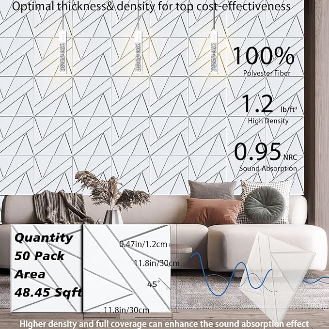 50 Pack Bulk Self-Adhesive Soundproof Wall Panels, 1.2lb/ft³ High Density - Image 5