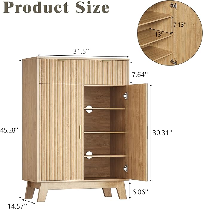 Shoe Cabinet Storage for Entryway, 4 Tier Fluted Shoe Storage Cabinet - Image 2