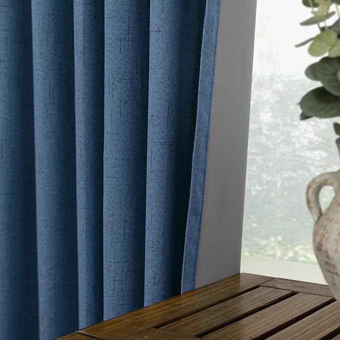 KOUFALL 108 Inch Curtains Blackout 9FT Long Black Out Linen Denim Slate Blue - Image 5