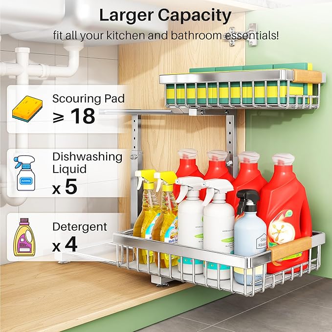Under Sink Organizer, Stainless Steel 1-Pack 2 Tier Under Sink Organizers and - Image 4