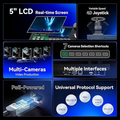 Tenveo NDI PTZ Camera Controller, 4D Joystick, PoE IP PTZ Controller Keyboard - Image 2