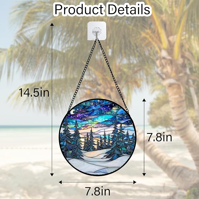 DASTOLL Stained Glass Window Hanging, Starry Sky Trees and Snow Sun Catchers - Image 4