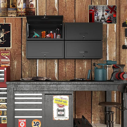 Garage Wall Cabinet with Flip-Up Door, Lockable Metal Storage Cabinet Wall - Image 5