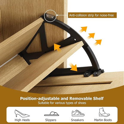 Rattan Wooden Shoe Cabinet, Freestanding 3-Flip Drawer Shoe Storage Organizer - Image 6