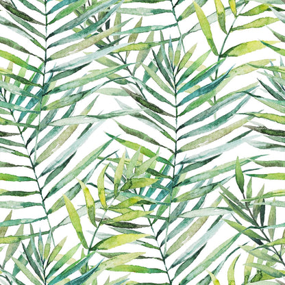 Tropical Watercolor Green Leaf Plants Peel and Stick | self adhesive Wallpaper - 96''x32''