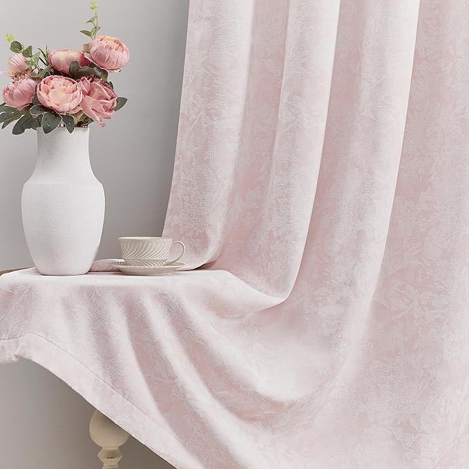 Beauoop Pink Floral Jacquard Blackout Curtains 96 Inches Long 2 Panels - Image 6