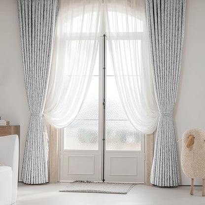 Beauoop Grey Floral Jacquard Blackout Curtains 84 Inches Long 2 Panels - Image 8