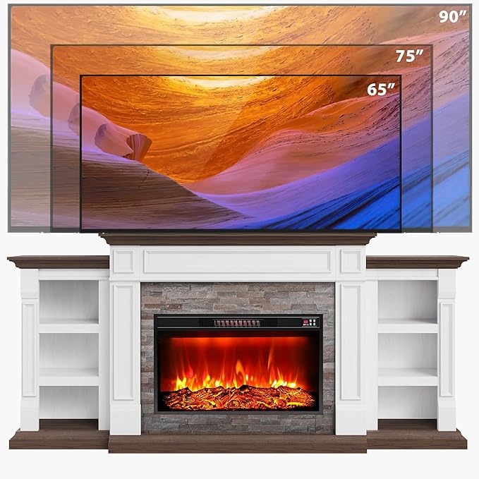 80" Electric Fireplace with Mantel, Fireplace TV Stand - Image 9