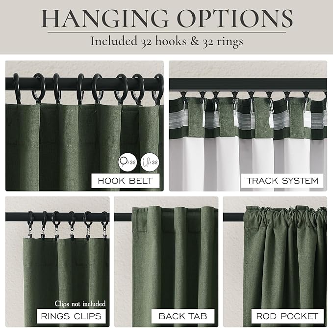 Extra Long 132 Inch Dark Olive Green Curtains 2 Panels Set - Image 4