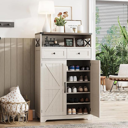 Maupvit Shoe Cabinet with Doors, 6-Tier Farmhouse Shoe Storage Cabinet with 2 by MaupvitFurniture