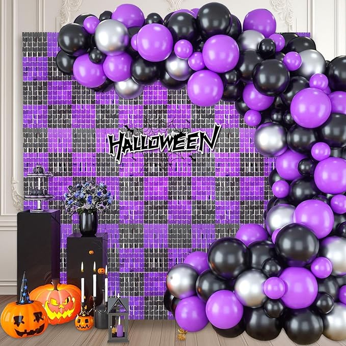 12PCS Black Purple Shimmer Wall Backdrop, Square Sequin Photo Backdrops Panel...