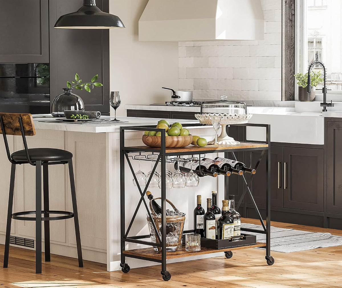 VASAGLE Bar Cart, Serving Cart with Casters, 31.5 x 15 x 35.4 Inches