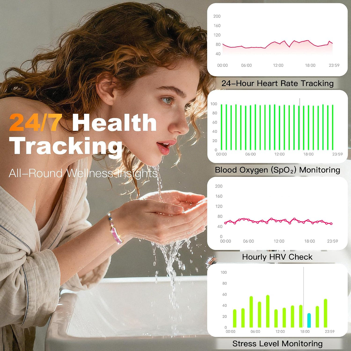 smart bracelet for women – fitness tracker with shown in use