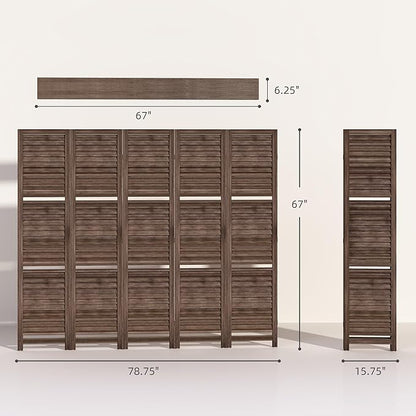 HOMCOM Room Divider, 5 Panel 67" Tall Wood Privacy Screen - Image 7