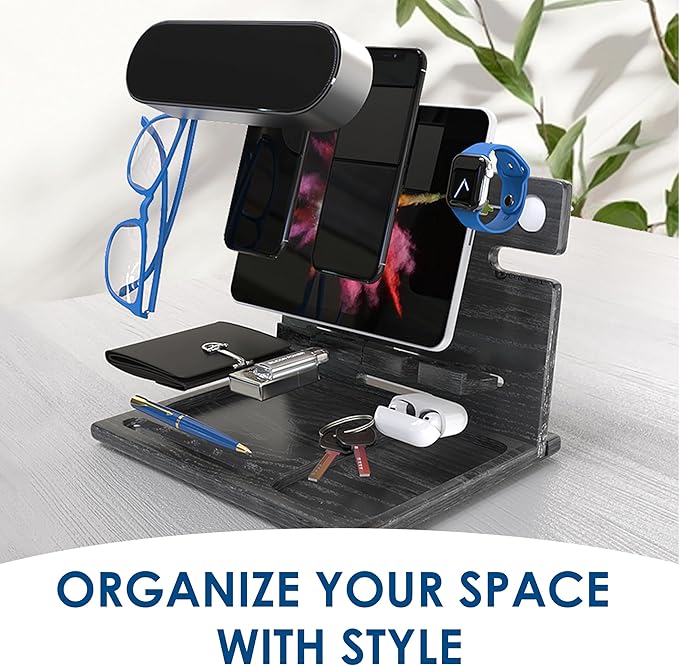 BarvA Two Phone Docking Station | Night Stand Desk Organizer | Wood Nightstand - Image 4