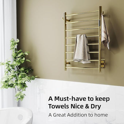 P&Bhusri Polished Gold Heated Towel Rack, 21.65" L x 31.54" H 8-bar Fast Dry - Image 2