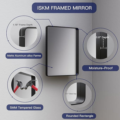 ISKM Brushed Silver Bathroom Mirror, 55 x 30 Inch Rounded Rectangle Silver - Image 3