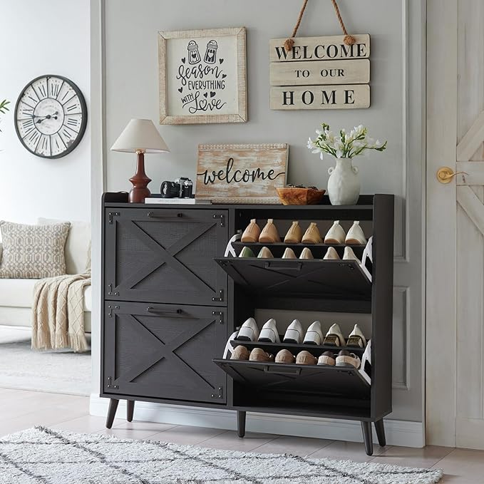 Shoe Storage Cabinet, Farmhouse Shoe Organizer by Barnyatoh