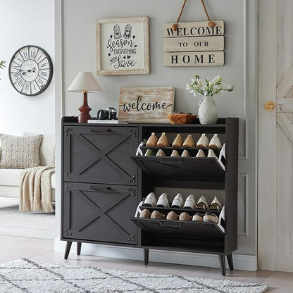 Shoe Storage Cabinet, Farmhouse Shoe Organizer by Barnyatoh