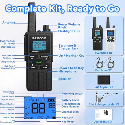 SAMCOM Group Call Walkie Talkies, FWCN30A 2 Way Radio Long Range, 22 Channel - Image 8