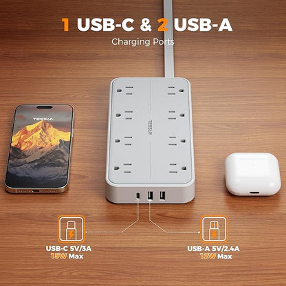 TESSAN Flat Plug Extension Cord 6 FT, Surge Protector Power Strip - Image 4