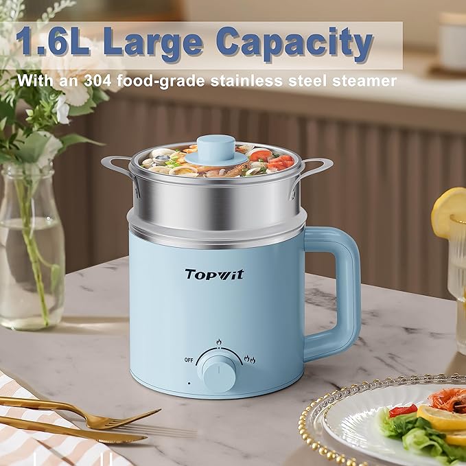 Topwit Hot Pot Electric with Steamer, 1.6L Ramen Cooker, Electric Pot - Image 3