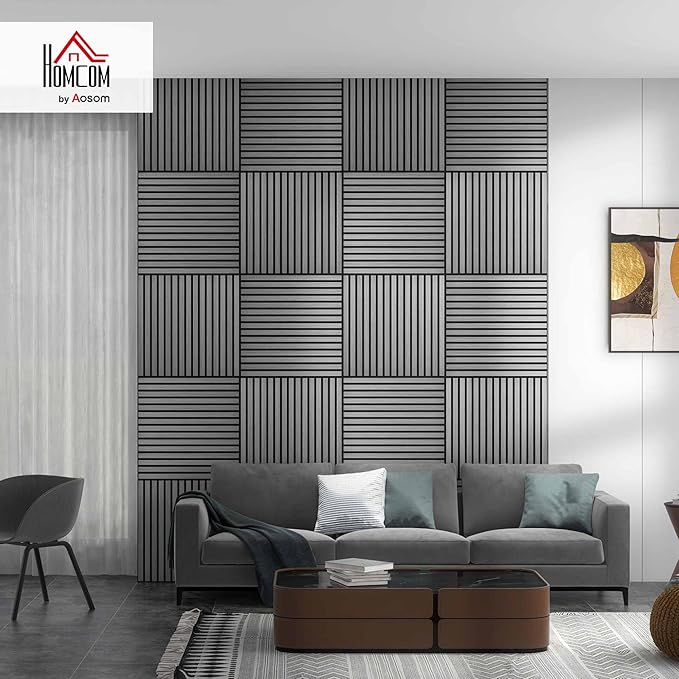 HOMCOM 4 Pack 3D Acoustic Panels, Wood Slat Wall Paneling - Image 2