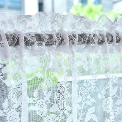 FINECITY White Lace Valance for Kitchen Window W52 x L18 Inch 1 Panel | Rod Pocket, Open Knit Layers, Daylight Eased, Fresh Look Adds Country Charm, Short Valance Keeps Glass Open, Privacy