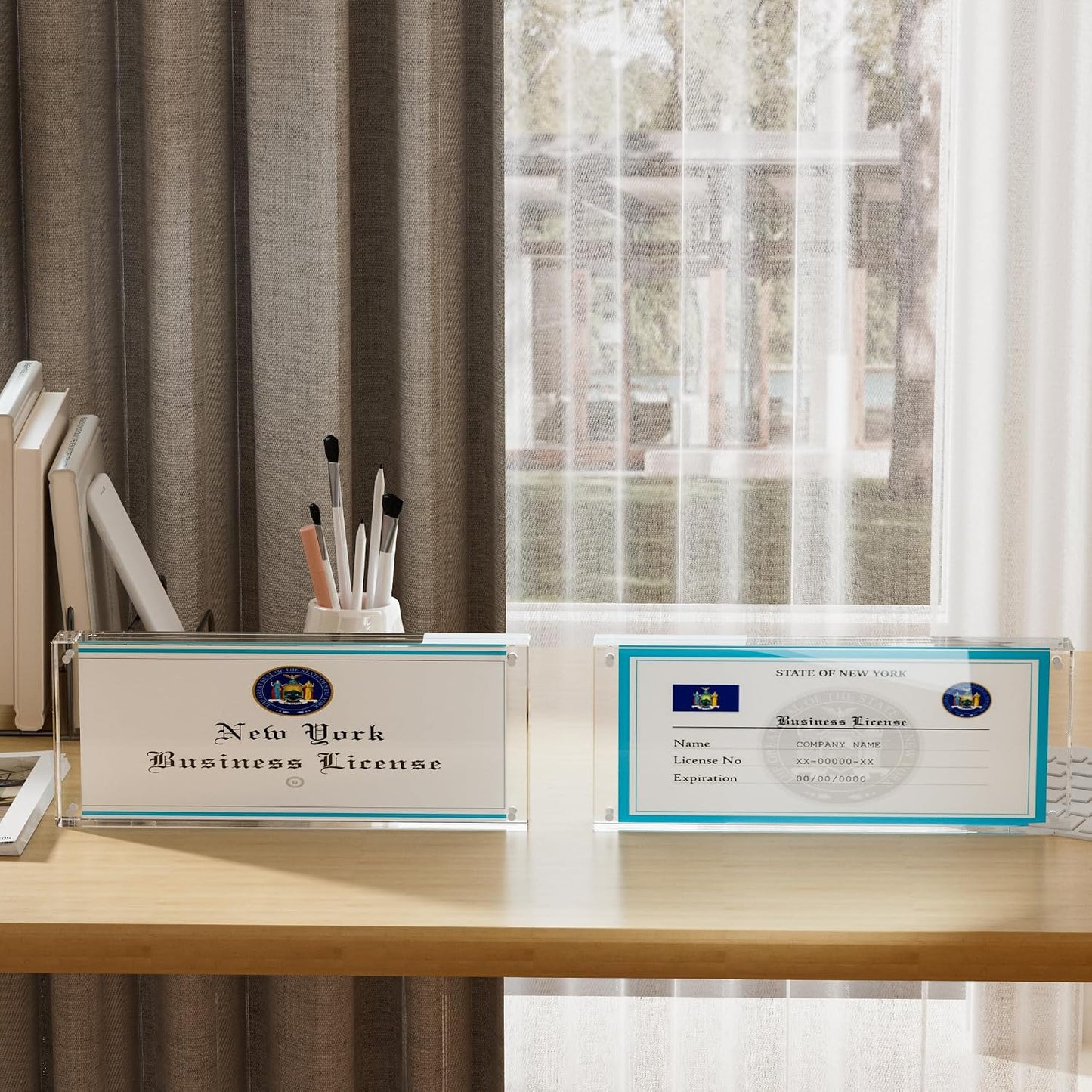 HOZE Business License Frame – 4/5 Inch Thick Clear Acrylic Holder for 4x9 Certificates or Panoramic Photos (Full 4x10 Frame)