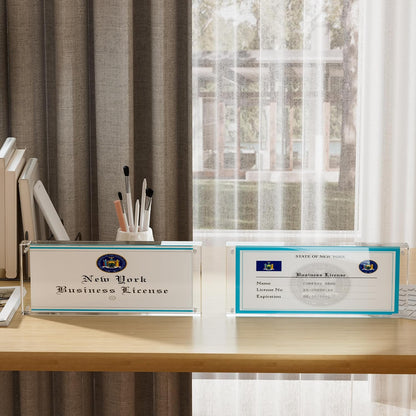 HOZE Business License Frame – 4/5 Inch Thick Clear Acrylic Holder for 4x9 Certificates or Panoramic Photos (Full 4x10 Frame)